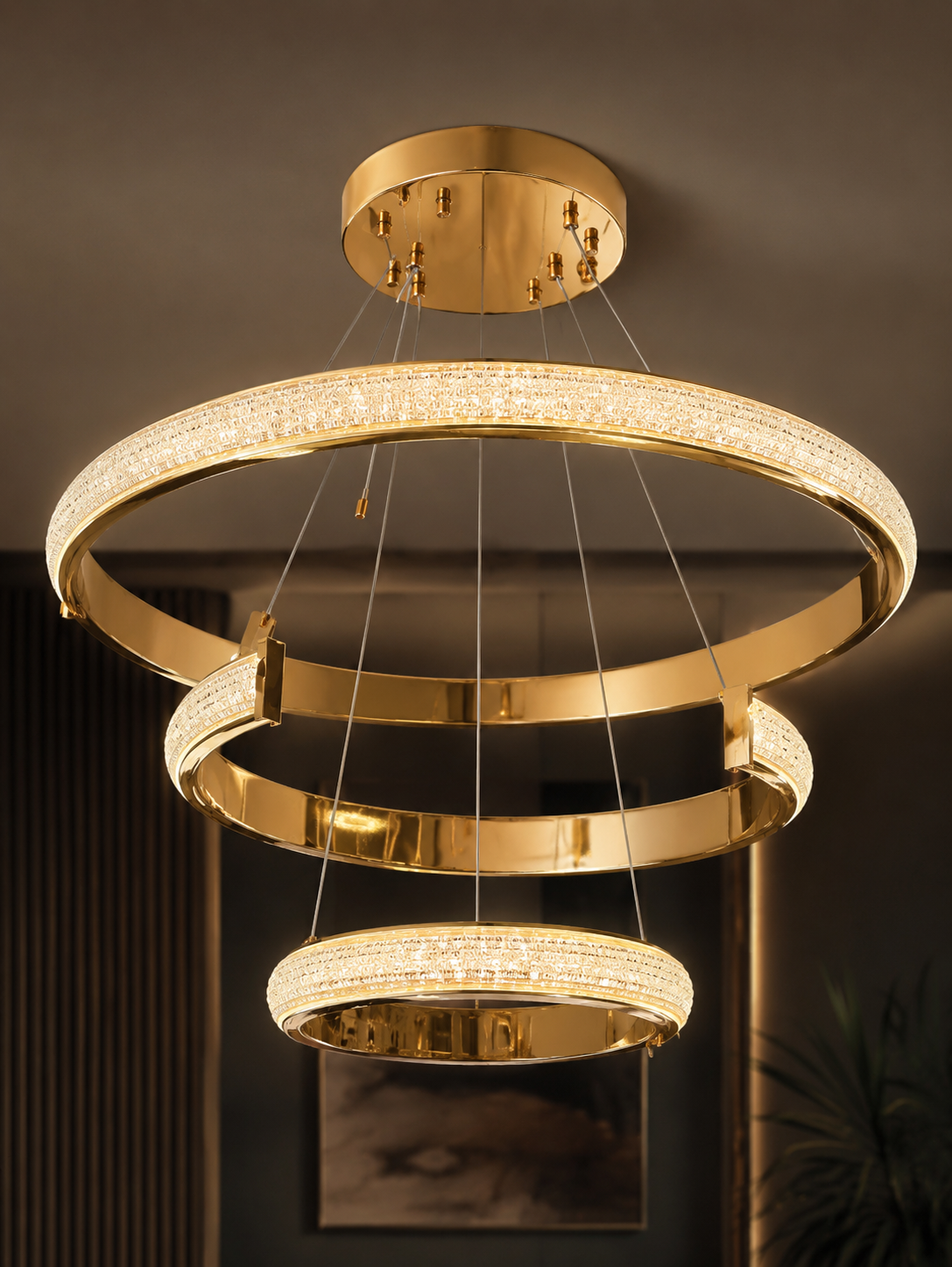 Luxury 3-Ring Crystal LED Hanging Chandelier