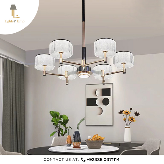 Modern chandelier in a living room setting 