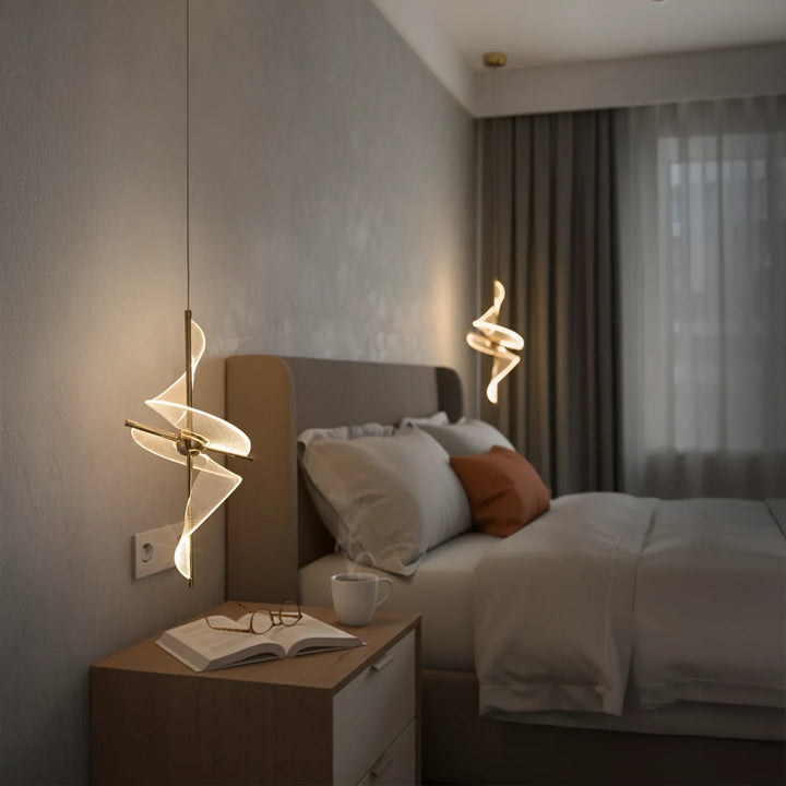 Modern Spiral LED Hanging Light – Luxury Bedside Pendant Light | Gold Finish