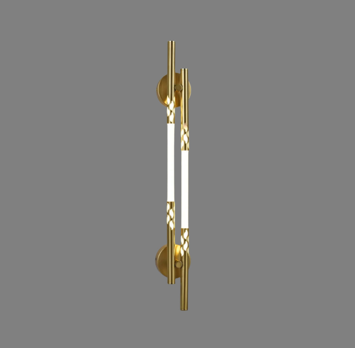 Gold wall-mounted light fixture on a gray background