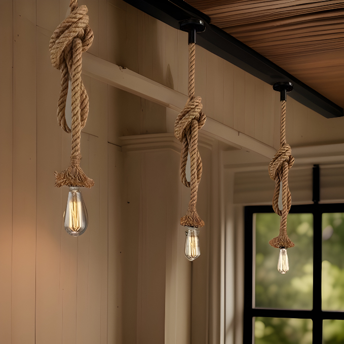 VINTAGE HEMP ROPE PENDANT LIGHT WITH EDISON BULB