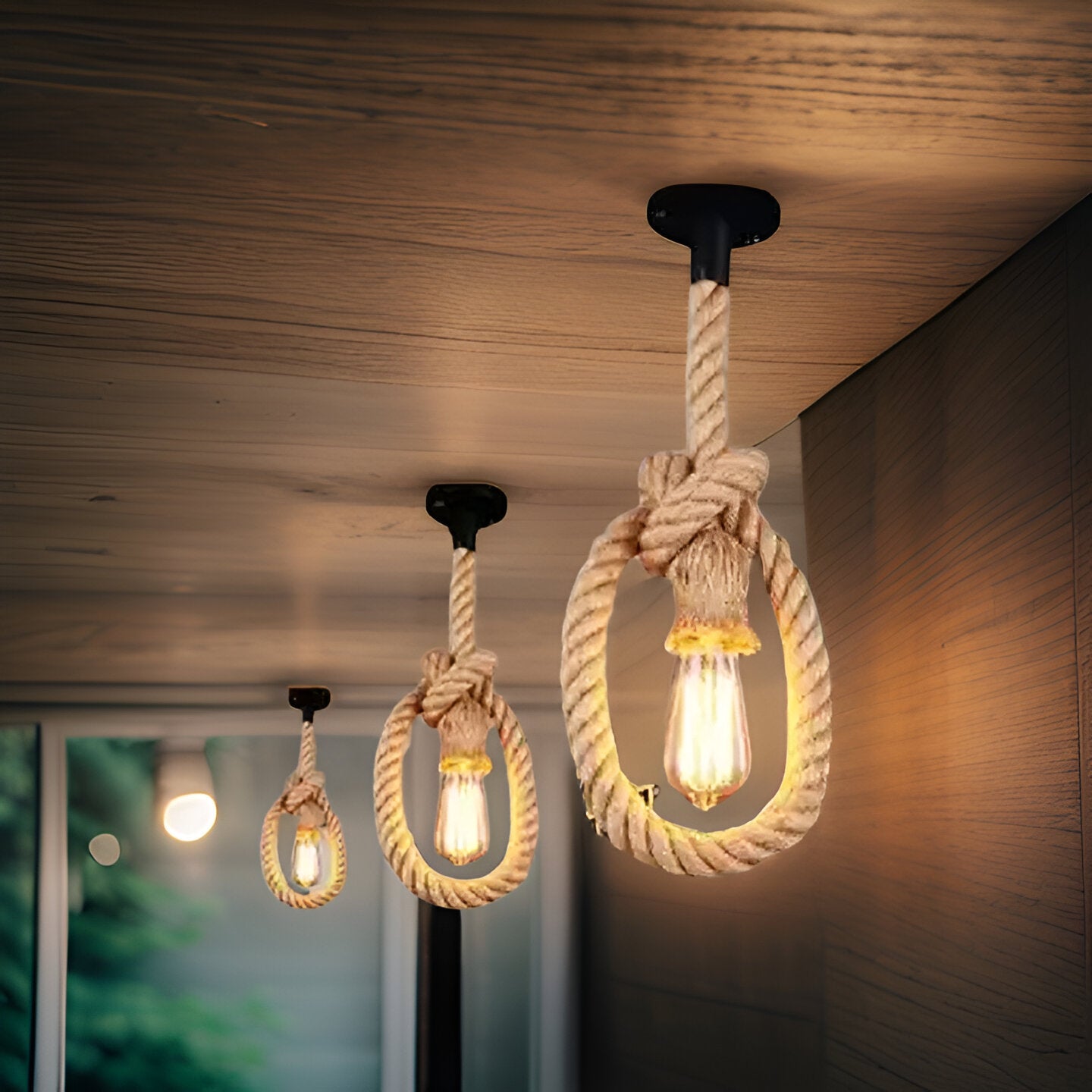 VINTAGE HEMP ROPE PENDANT LIGHT WITH EDISON BULB