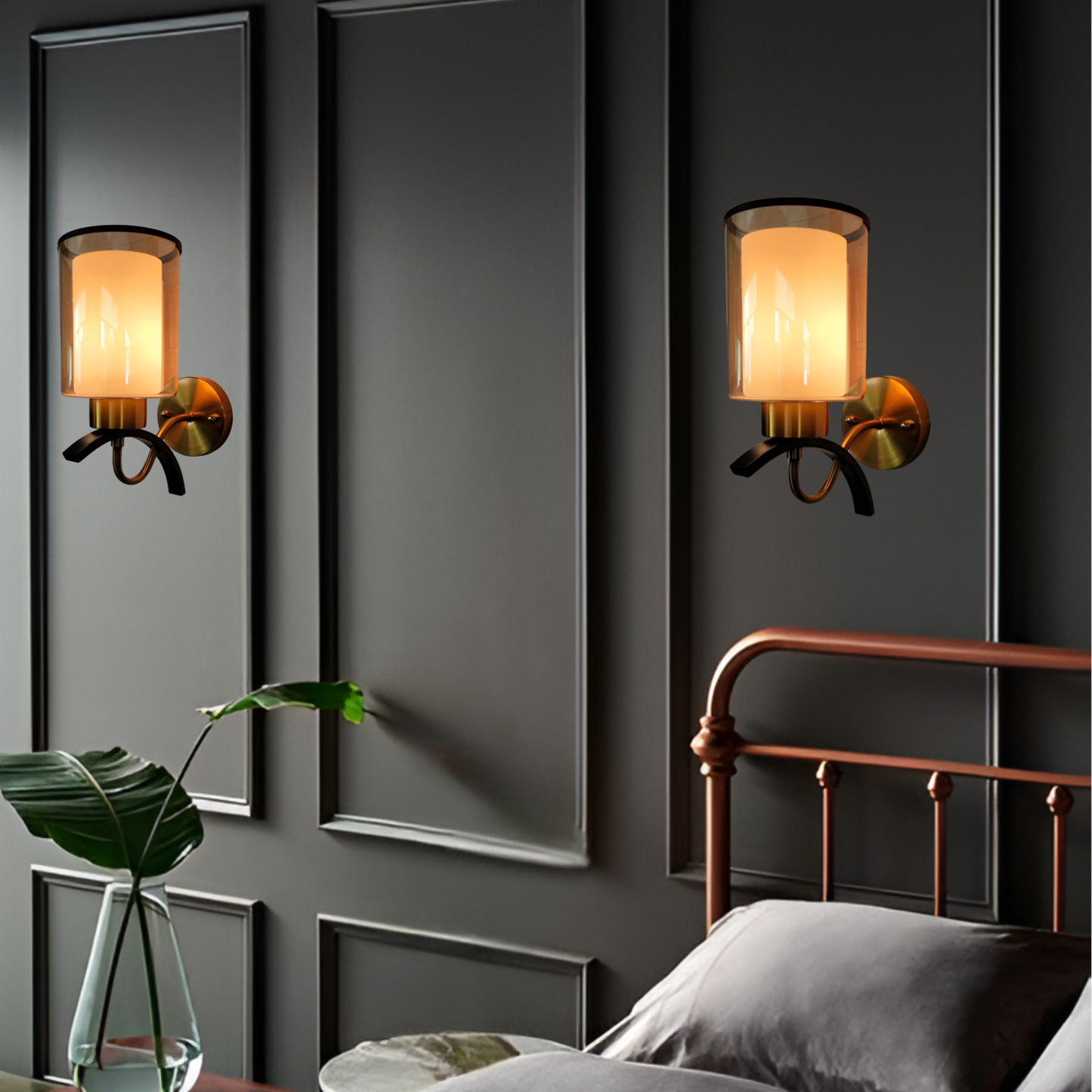 ANTIQUE COPPER AND BLACK WALL LAMP
