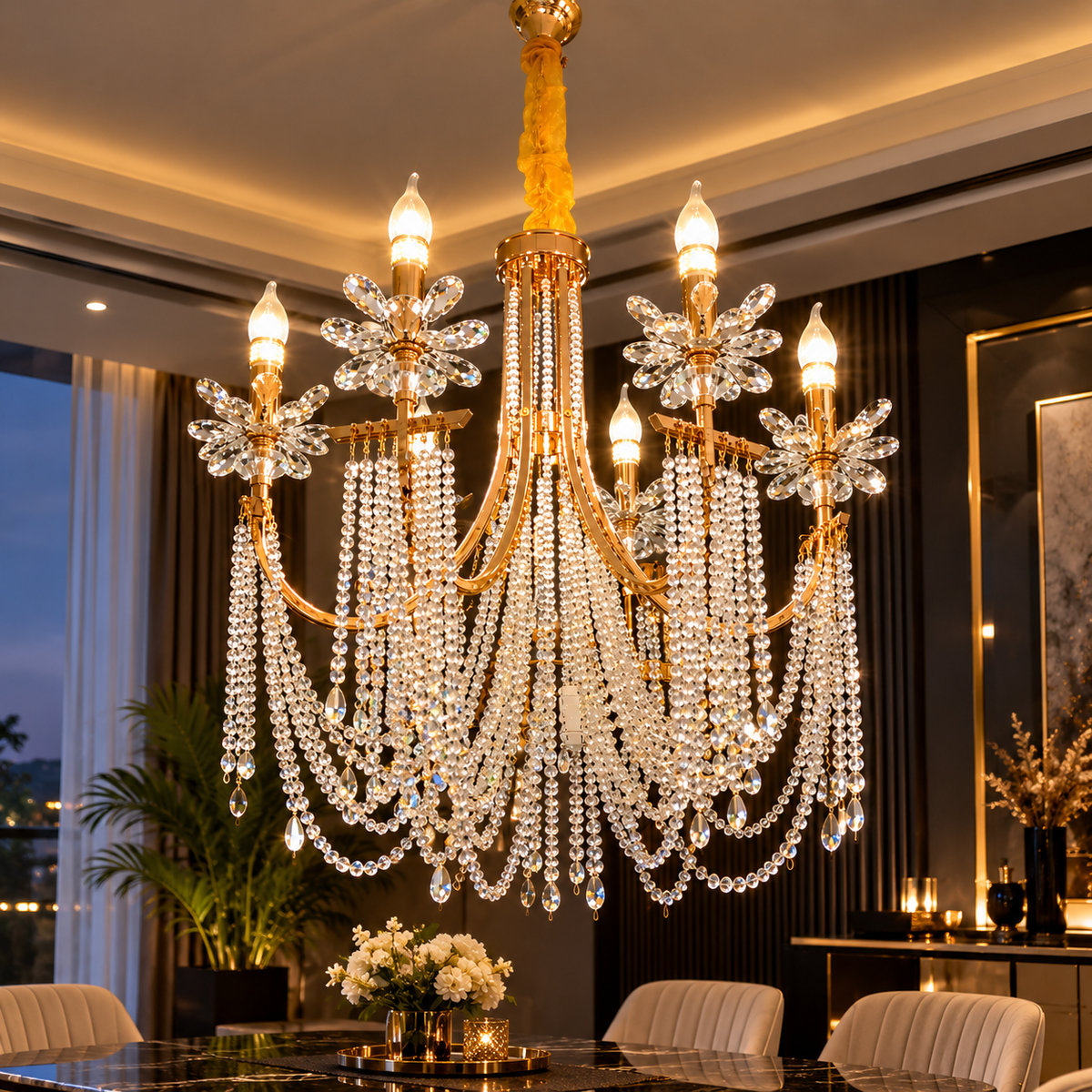 Modern Candle Crystal Chandelier – Luxury Gold Finish