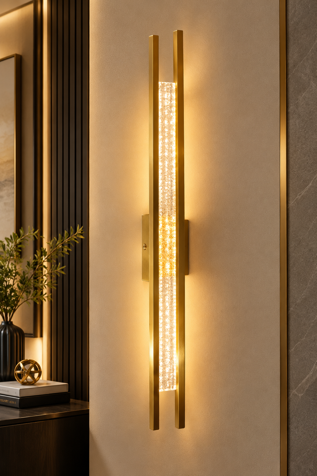 Luxury Gold Crystal LED Wall Light – Modern Vertical Wall Sconce