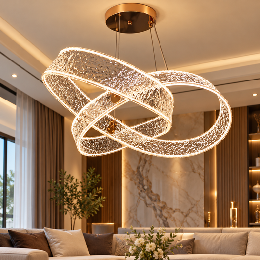Modern Interlocking Crystal Acrylic LED Hanging Light – Luxury Dimmable Chandelier for Living & Dining Room