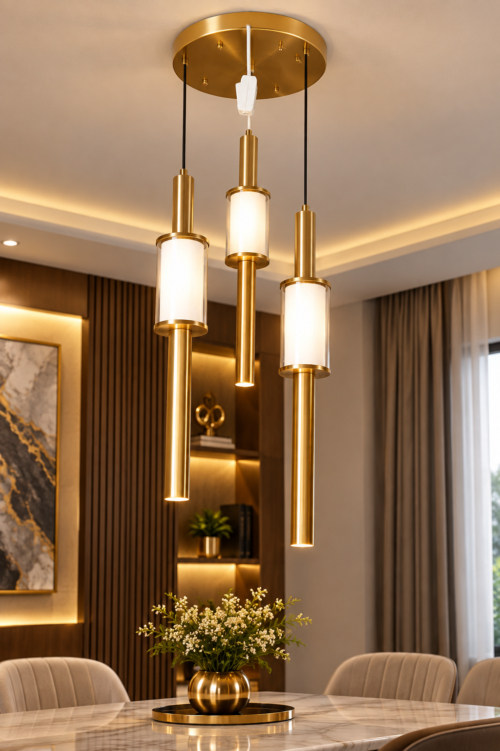 Modern Gold Cylinder LED Hanging Light