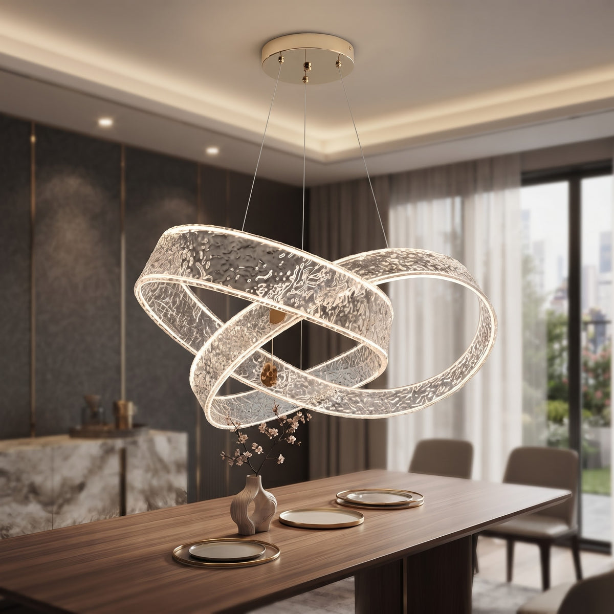 Modern Interlocking Crystal Acrylic LED Hanging Light – Luxury Dimmable Chandelier for Living & Dining Room