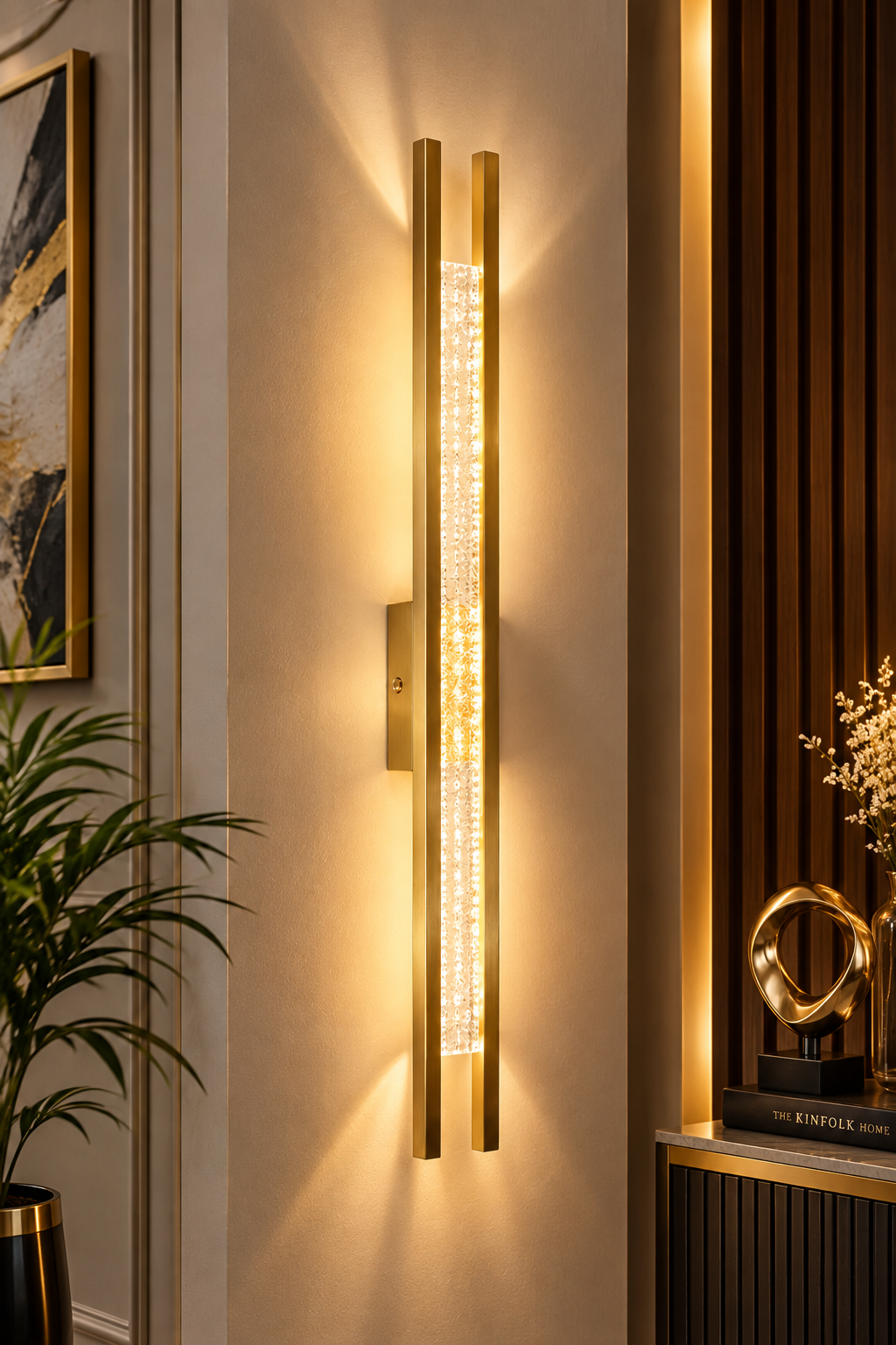 Luxury Gold Crystal LED Wall Light – Modern Vertical Wall Sconce