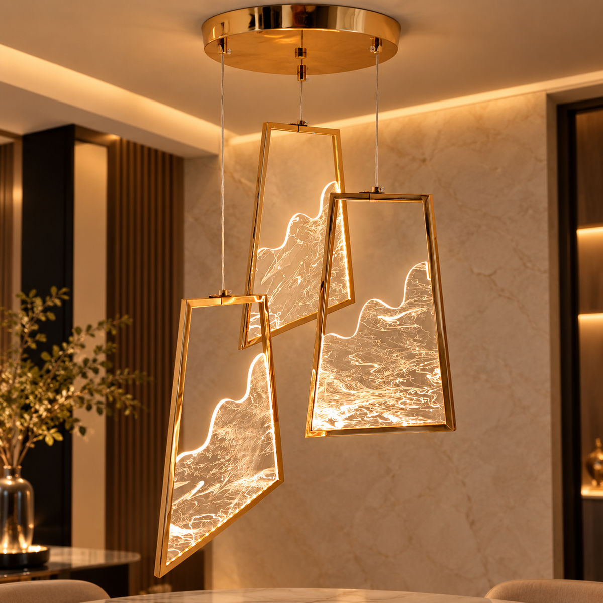 Luxury Golden Marble-Effect LED Hanging Light | Modern Decorative Pendant Light