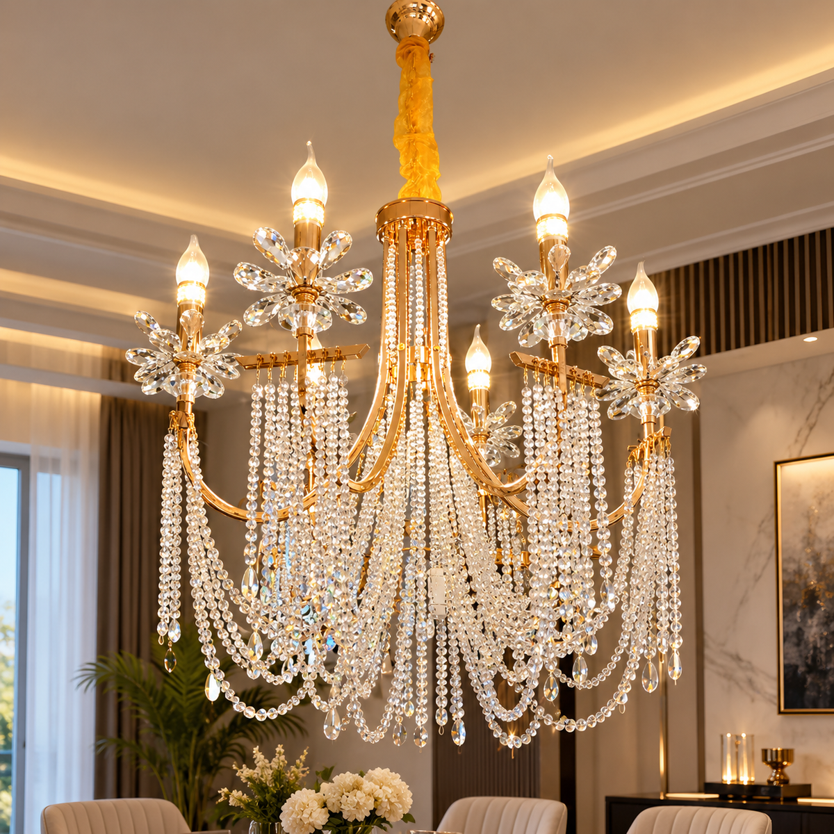 Modern Candle Crystal Chandelier – Luxury Gold Finish