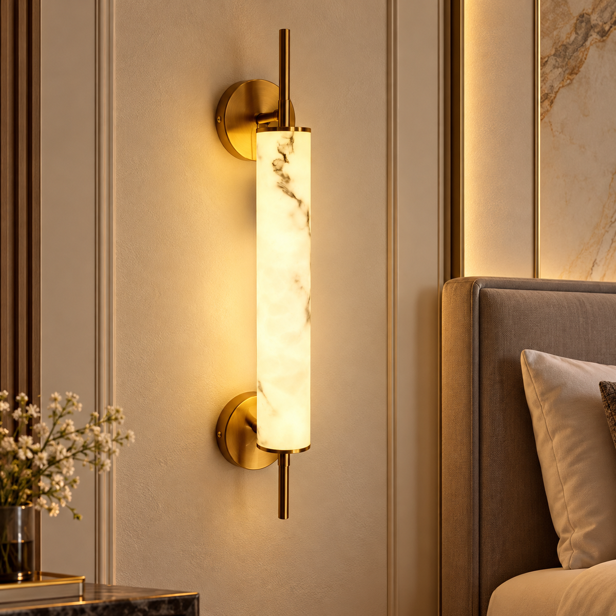 Luxury Marble Texture Brass Wall Light – Modern Elegant Design