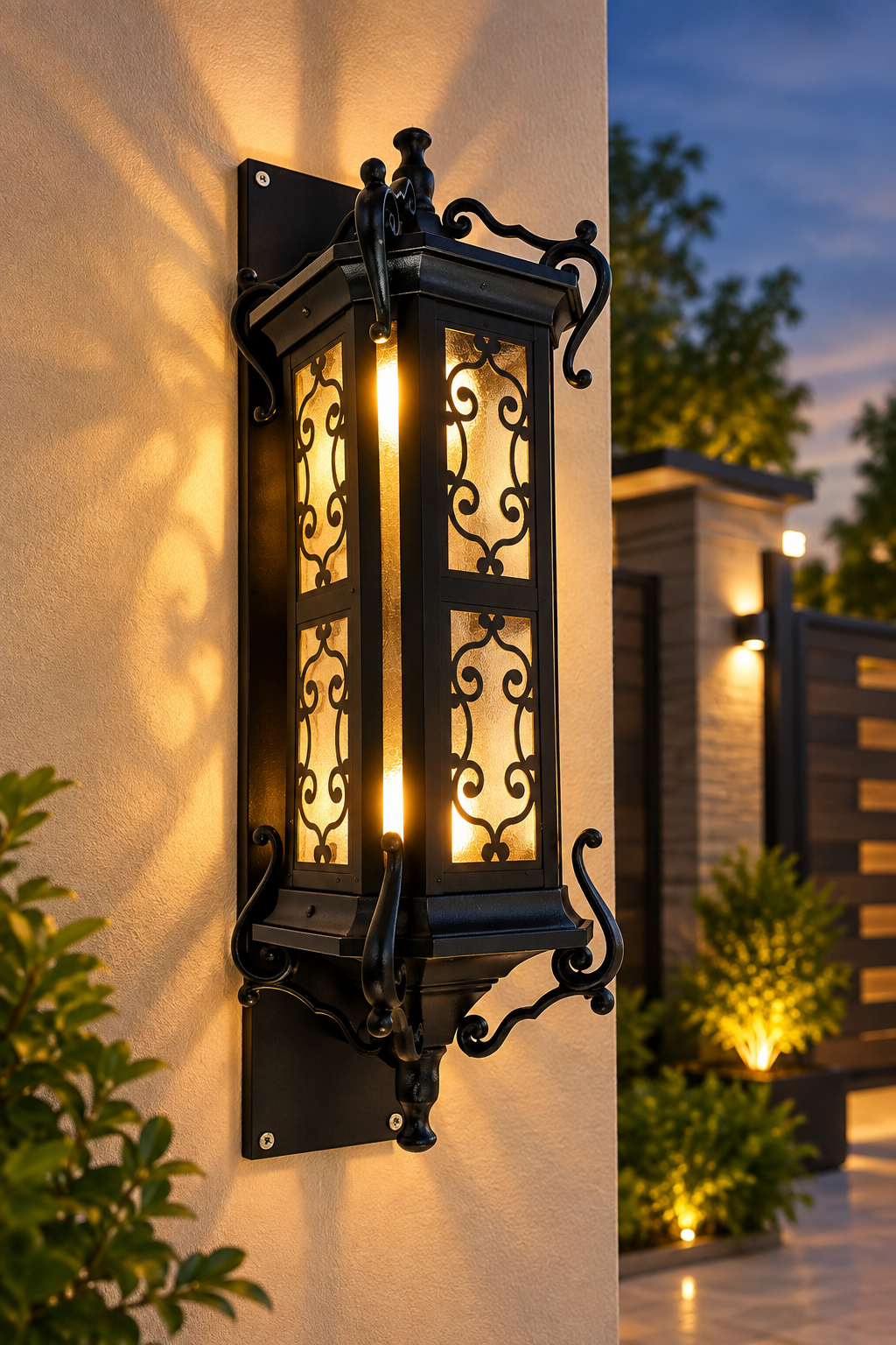 24-Inch Premium Outdoor Wall Lantern – Antique Black Decorative Exterior Light