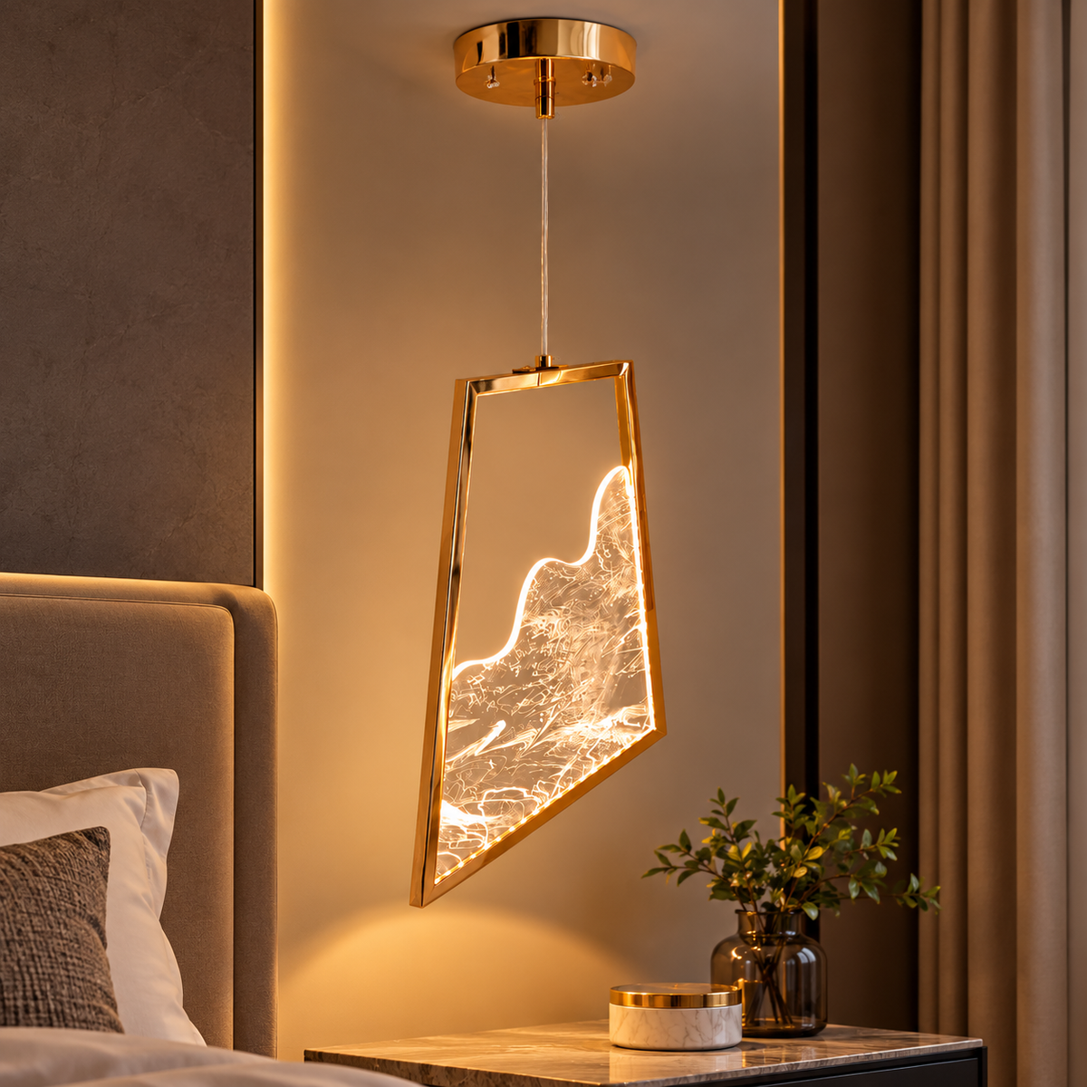 Luxury Golden Marble-Effect LED Hanging Light | Modern Decorative Pendant Light