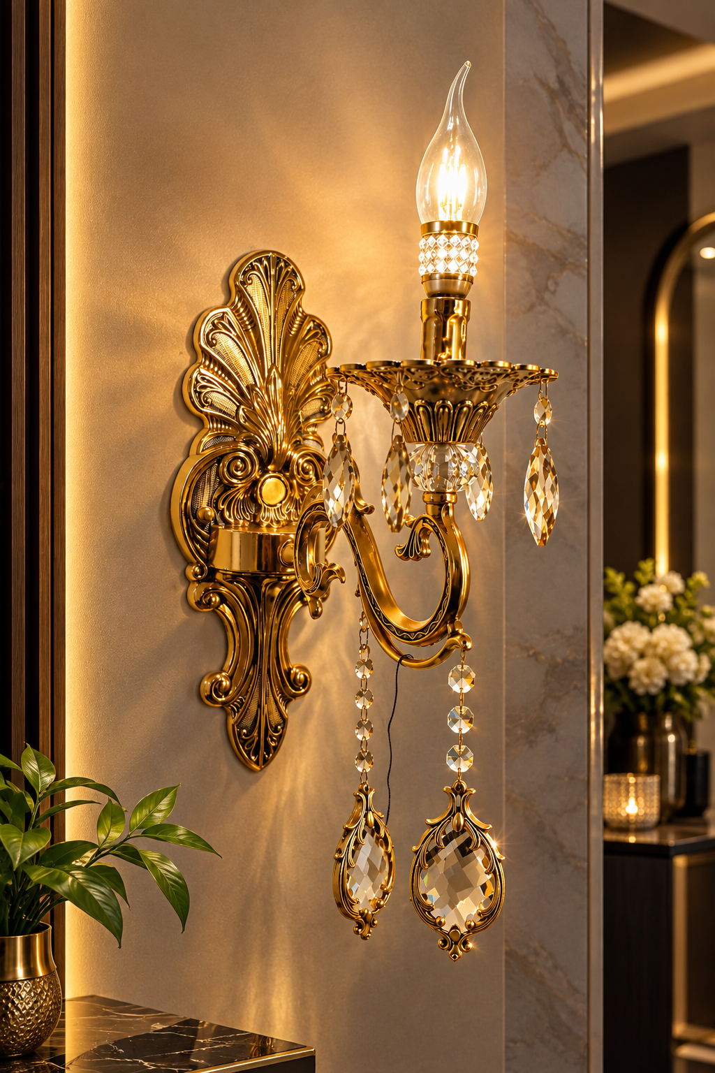 Premium Gold Candle-Style Crystal Wall Light