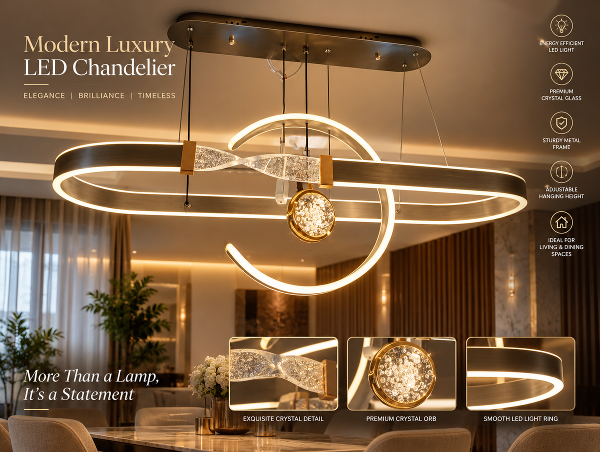 Modern Luxury LED Hanging Light – Crystal Ring Chandelier for Living & Dining