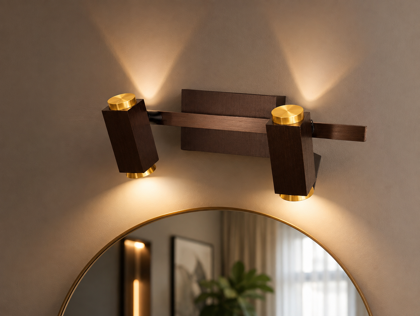 Modern Wooden & Brass Vanity Mirror Light Collection