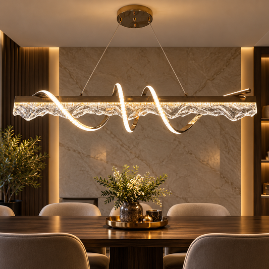 Luxury Wave Crystal LED Hanging Light – Modern Golden Pendant Chandelier