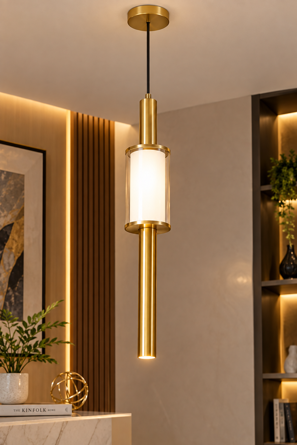 Modern Gold Cylinder LED Hanging Light