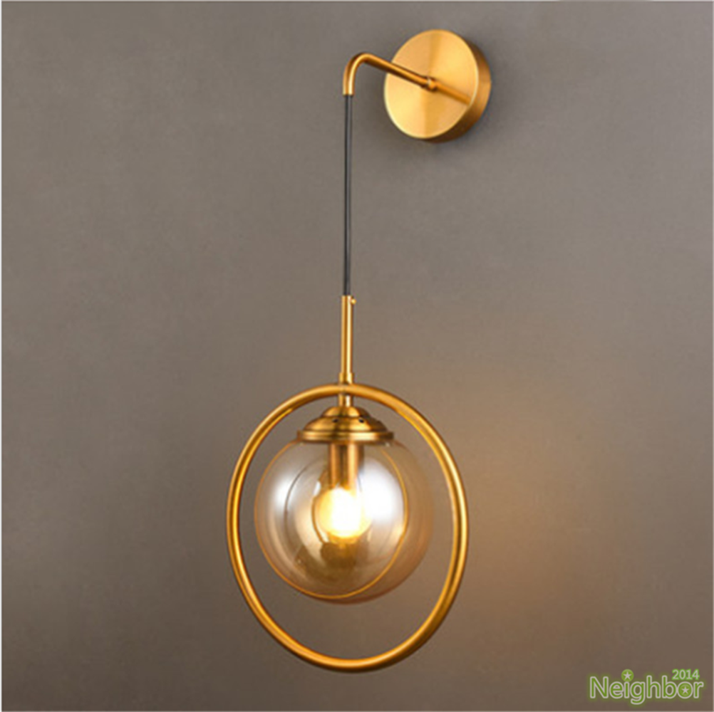 MODERN LED WALL LAMP GLASS BALL WITH GOLD RING