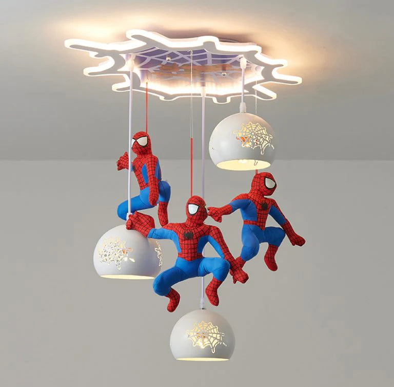 Ceiling light fixture with Spider-Man figures on a gray background